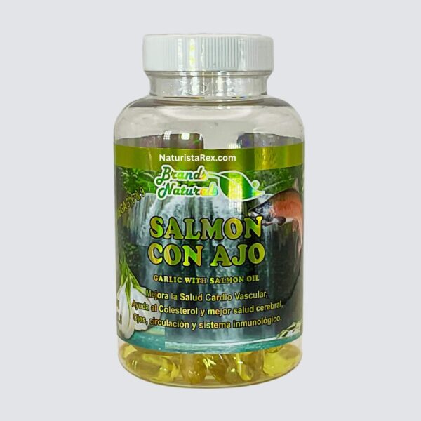Botella de cápsulas omega 3 6 9 aceite de salmón con ajo 100 unidades