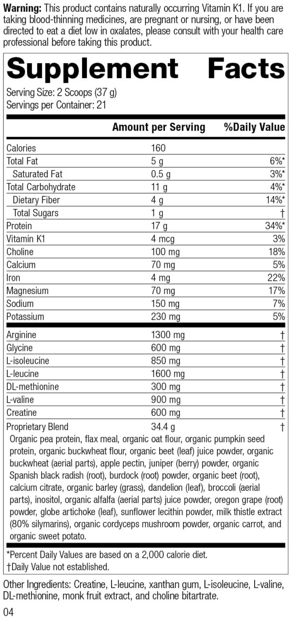 Etiqueta frontal SP Detox Balance vegano sin gluten