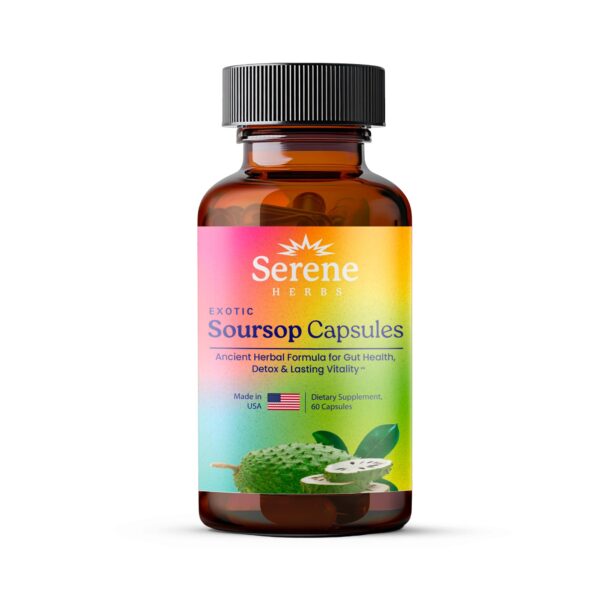 Botella de cápsulas de guanábana Serene Herbs 60 unidades detox digestivo