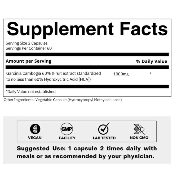 Frasco y etiqueta del producto Garcinia Cambogia