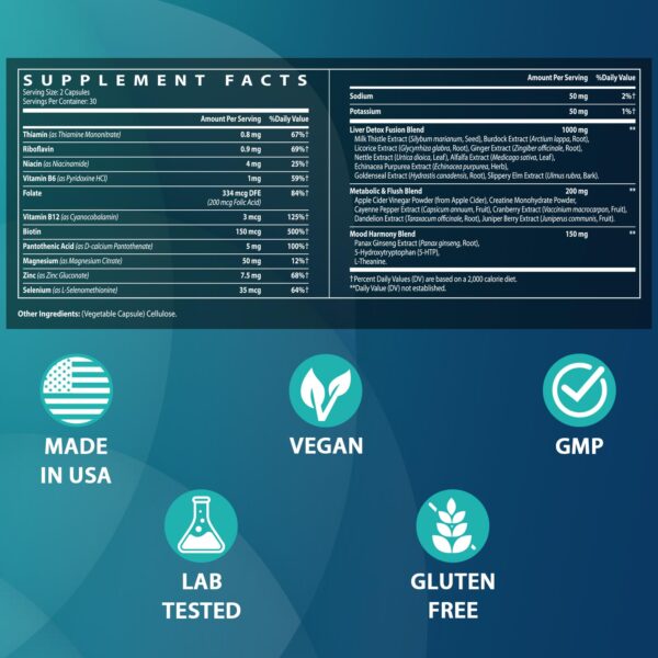 Suplemento detox natural 120 cápsulas