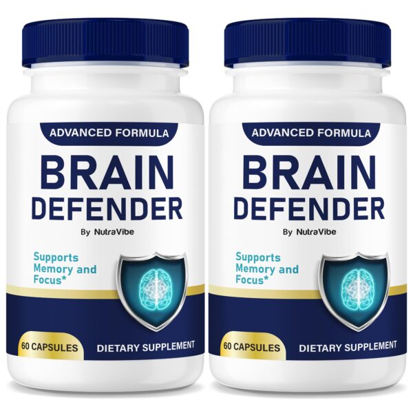 Brain Defender frasco de suplemento para memoria y concentración