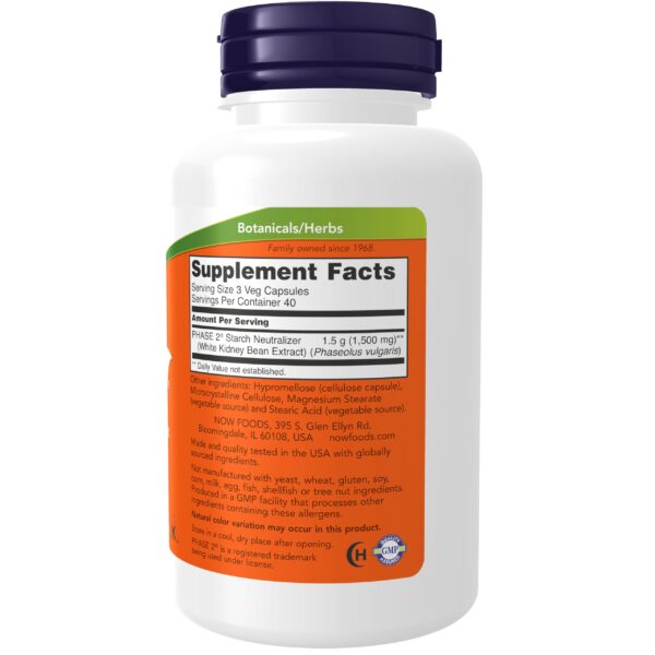 Capsulas vegetales extracto frijol blanco Phase 2 NOW Supplements