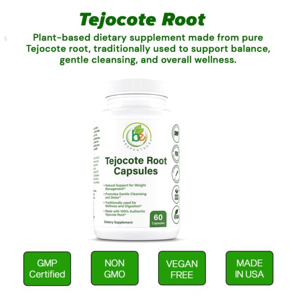 Etiqueta frontal de tejocote root cápsulas