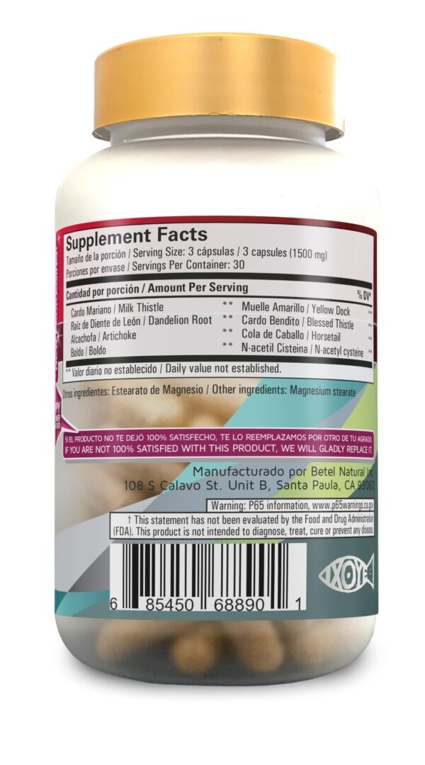 Empaque cápsulas Higadetox por Betel Natural para hígado