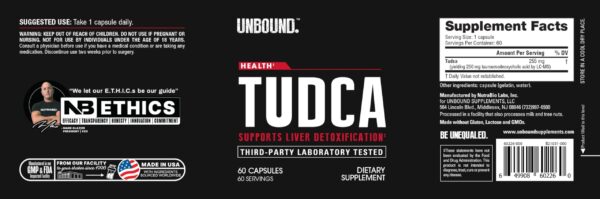 Etiqueta trasera suplemento Unbound Tudca NutraBio