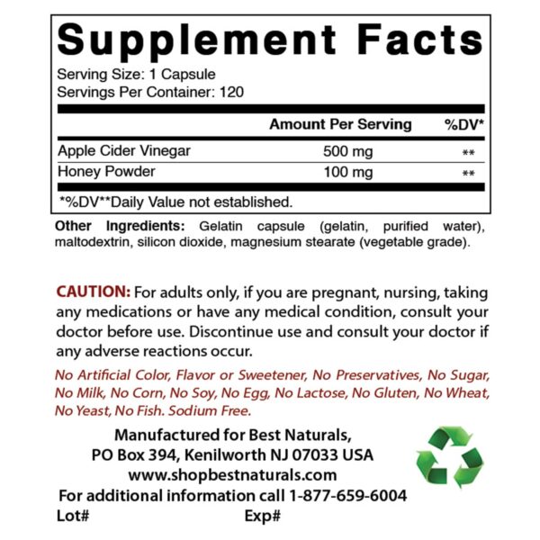 Frascos de Best Naturals Vinagre Sidra Manzana 120 cápsulas cada uno