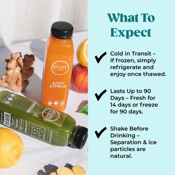 Detalle etiqueta jugos PUR mezclas greens y citrus