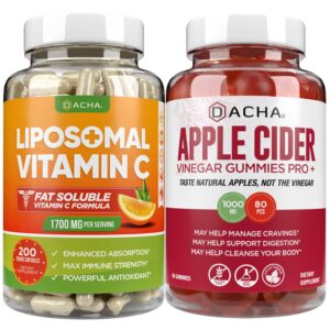Paquete suplemento vitamina c liposomal y gomitas vinagre sidra manzana