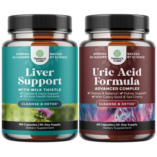 Paquete suplemento herbal Natures Craft limpieza hígado ácido úrico