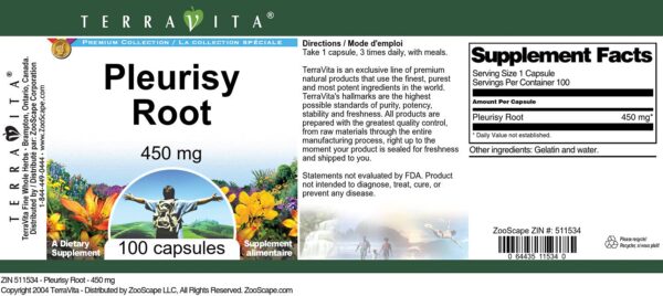 Raíz de pleuresía TerraVita 100 cápsulas envase cerrado