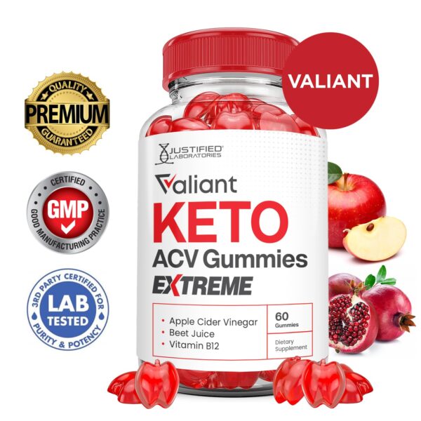 Paquete de 3 Valiant Keto gominolas con 2000mg ACV por porción