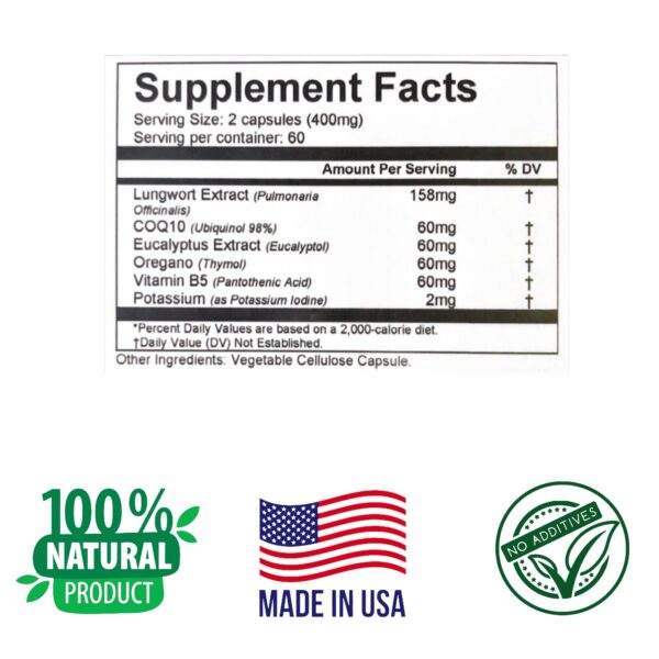 Frasco de suplemento Herbs SRA para mejorar salud pulmonar