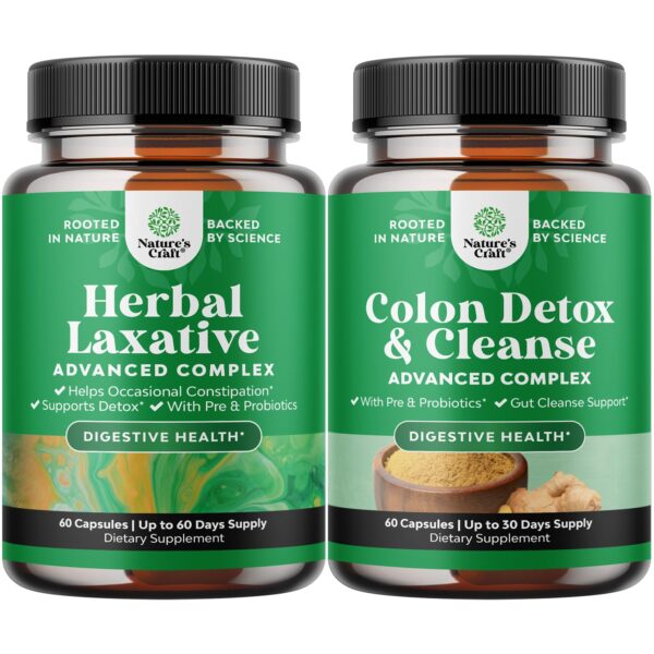 Paquete cápsulas laxantes herbales con probióticos desintoxicante