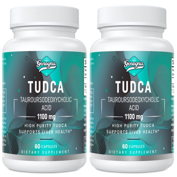 Frasco de cápsulas Genogna TUDCA 1100mg para salud hepática