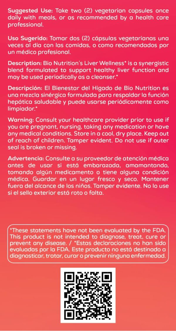 Envase suplemento Bio Nutrition Liver Wellness para detox hepático