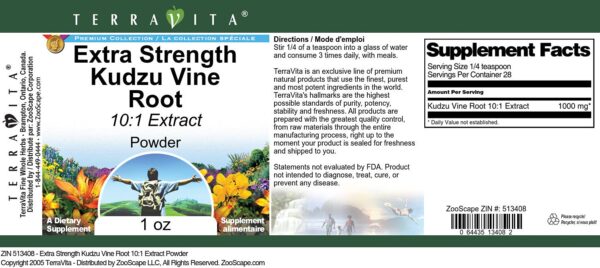 Suplemento polvo extracto Kudzu extra fuerte 1 onza TerraVita