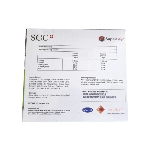 Frasco de suplemento SCC+ para salud digestiva