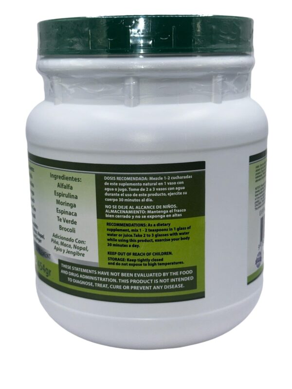 Polvo detox natural Jugo Verde 16 oz sin azúcares ni gluten
