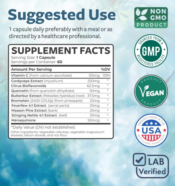 Etiqueta frontal suplemento pulmonar natural vegano