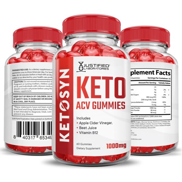 Suplemento gomitas Ketosyn Keto ACV sin gluten sin OGM veganas