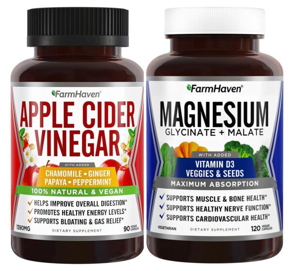 FarmHaven cápsulas de magnesio glicinato malato y vinagre manzana