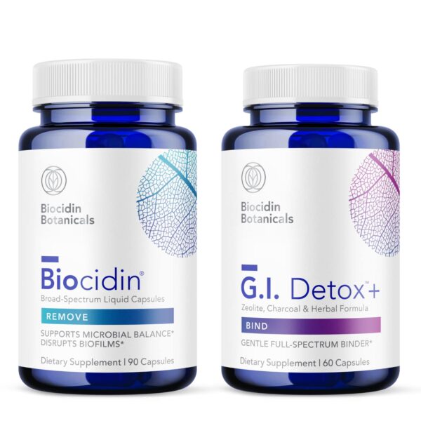 Paquete cápsulas Biocidin y GI Detox+ para limpieza corporal