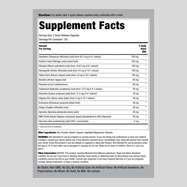 Frasco de cápsulas de limpieza herbal Piping Rock