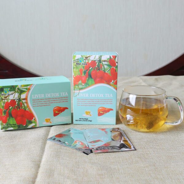 Detalle etiqueta té Wins Town limpieza hepática