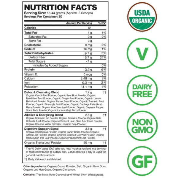 mezcla Detox Organics polvo chocolate superalimentos detox