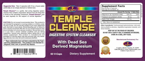 Suplemento Temple Cleanse cápsulas para limpieza delicada del colon