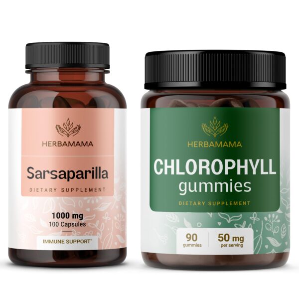 Frente del kit HERBAMAMA Sarsaparilla y Clorofila