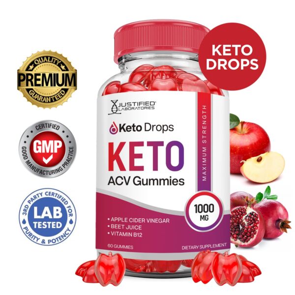 Empaque gomitas keto drops con detalle de ingredientes naturales