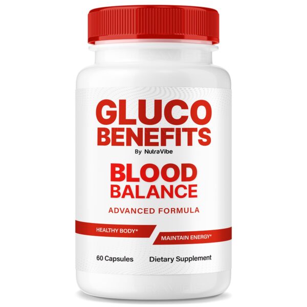 Frente de envase NutraVibe Gluco Benefits Frente de envase NutraVibe Gluco Benefits