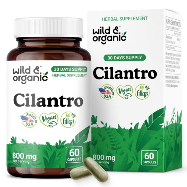 Botella de cápsulas detox de cilantro orgánico 800 mg
