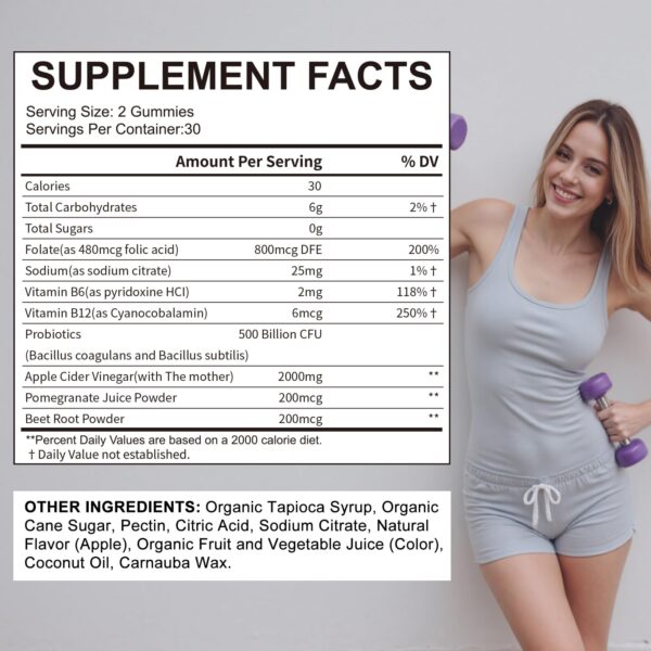 Detalle nutrimental gomitas keto Hurdilen con vitaminas y probióticos