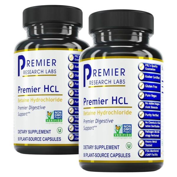 Premier HCL betaína suplemento digestivo 90 cápsulas pack 2