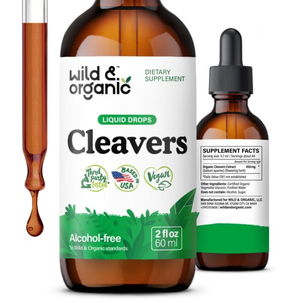 Botella tintura Wild & Organic cleavers detox natural 2 fl oz