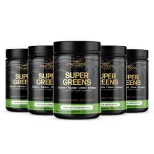 Frascos de polvo FREZZOR Super Greens con antioxidantes naturales