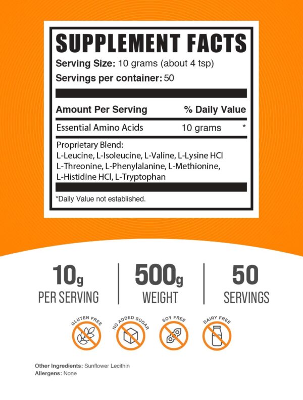 Polvo aminoácidos BulkSupplements en cucharas medidoras