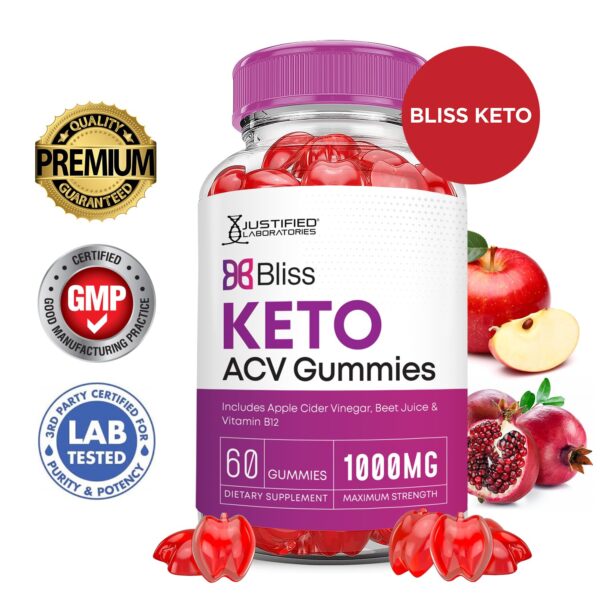 Gomitas Bliss Keto ACV vista lateral con ingredientes naturales