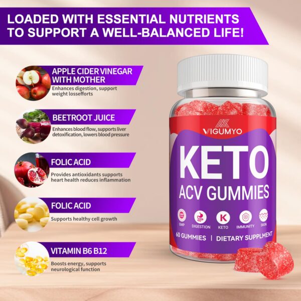 Keto ACV gomitas mujer salud digestiva energía natural 60ct