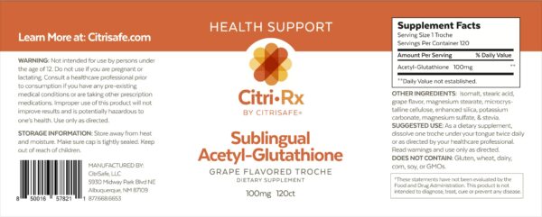 Caja y frasco CitriRx pastillas para chupar Glutatión