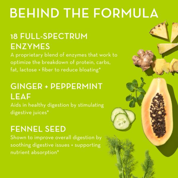 Frasco de Hum Flatter Me con 18 enzimas para apoyo digestivo completo