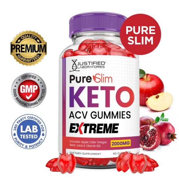 Frasco de gomitas Pure Slim Keto ACV con ingredientes naturales
