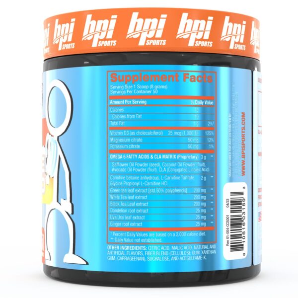 Bote BPI Sports CLA Carnitina polvo mango tropical vista lateral