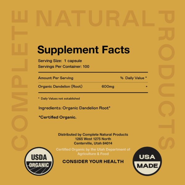 Envase cápsulas diente de león Complete Natural Products