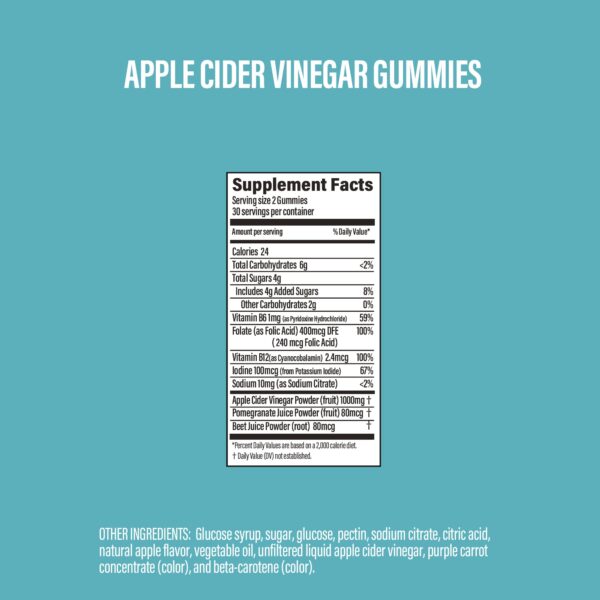 Suplemento gomitas vinagre sidra manzana BUBS Naturals