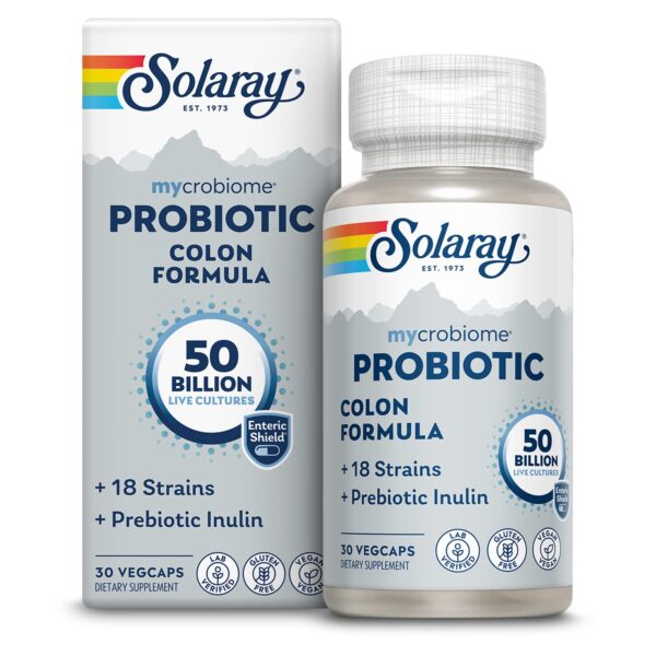 Botella Solaray Mycrobiome probiótico colon 30 cápsulas veganas