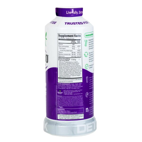Detalle botella Herbal Clean QCarbo32 sabor uva para detox